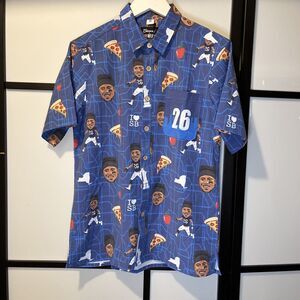 2019 Shinesty X NFLPA New York Giants Saquon Barkley Button Up Blue Print M